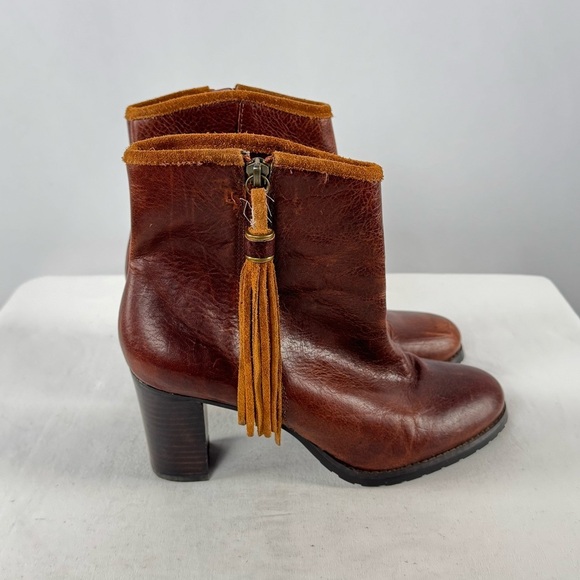 Lauren Ralph Lauren Carah Leather Tassel Ankle Booties in Brown Size 8 - Picture 4 of 6